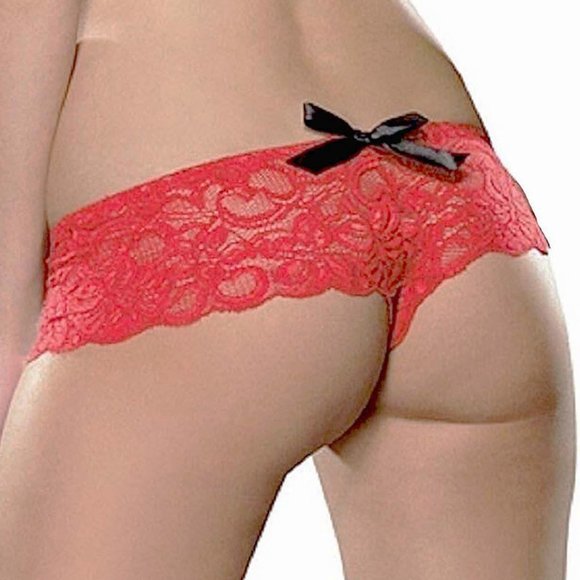 Plus Stretch Lace Boyshorts Womens 3x 4x Crotchless with Front/Back Bows - Picture 9 of 11